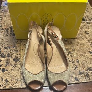 Joan & David Tan Peep Toe Slingback Heels